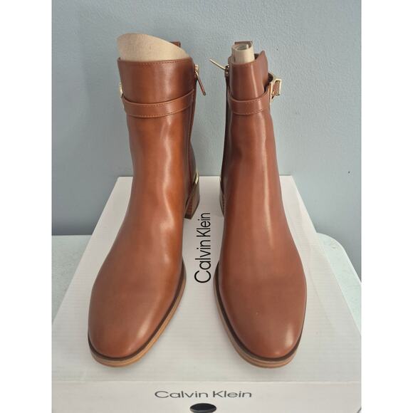 Calvin Klein Women's Jallis US 9.5M Natural Brown Block Heel Dress Booties - Picture 3 of 6